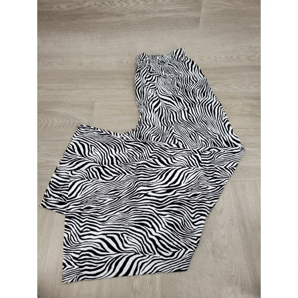 Michael Kors Zebra Linen Cargo Pants Women's Large Black White Wide Leg